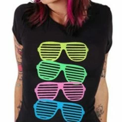 Bewild 80's Style Sunglasses Black Light Responsive Girls T-Shirt Cool Funny & Offensive