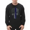 Bewild Police Thin Blue Line Skull American Flag - Support Police Department Adult Crewneck Say It Loud