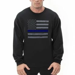 Bewild Say It Loud Police Thin Blue Line American Flag - Support Police Department Horizontal Crewneck Sweatshirt