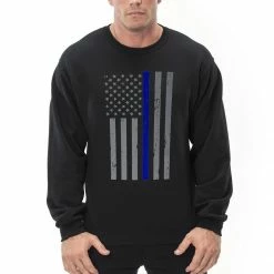 Bewild Police Thin Blue Line American Flag - Support Police Department Adult Crewneck Say It Loud