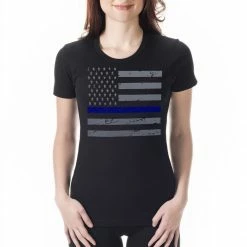 Bewild Police Thin Blue Line American Flag - Support Police Department Horizontal Ladies T-shirt Say It Loud