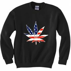 Bewild Nationality & Ethnic American Flag Pot Leaf Crewneck Sweatshirt