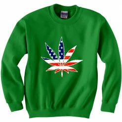 Bewild Nationality & Ethnic American Flag Pot Leaf Crewneck Sweatshirt
