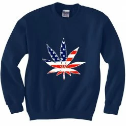 Bewild Nationality & Ethnic American Flag Pot Leaf Crewneck Sweatshirt