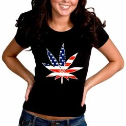 Bewild American Flag Pot Leaf Girl's T-Shirt Cool Funny & Offensive