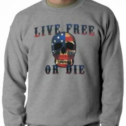 Bewild American Flag Skull - Live Free Or Die Adult Crewneck Biker Style