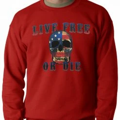 Bewild American Flag Skull - Live Free Or Die Adult Crewneck Biker Style