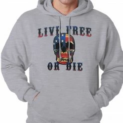 Bewild American Flag Skull - Live Free Or Die Adult Hoodie