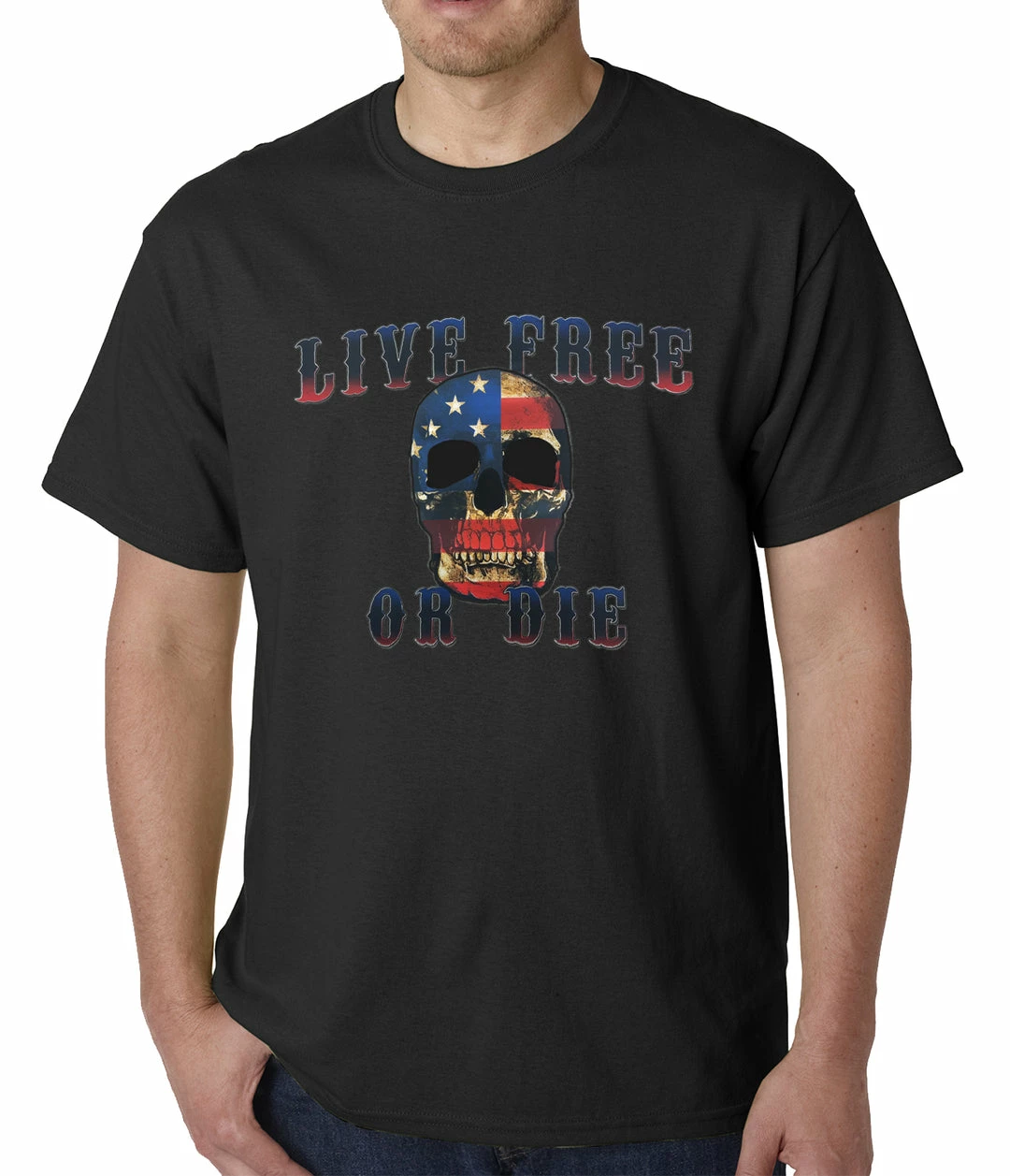 Bewild American Flag Skull - Live Free Or Die Mens T-shirt 3 Bewild American Flag Skull - Live Free Or Die Mens T-shirt