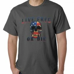 Bewild American Flag Skull - Live Free Or Die Mens T-shirt