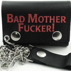 Bewild Bad Mother Fu*ker Chain Wallet (Black Leather With Red Print) Wallets & Chains