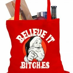 Bewild Believe B*tches Funny Santa Tote Bag Holiday Prints