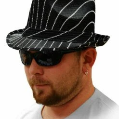 Bewild Black Pin-Striped Fedora Hat