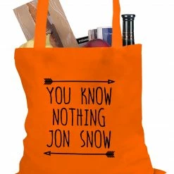 Bewild Comic Con & Gaming Clothing Video Game (Black Print) You Know Nothing Jon Snow Tote Bag