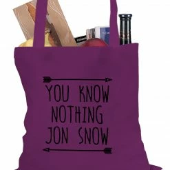 Bewild Comic Con & Gaming Clothing Video Game (Black Print) You Know Nothing Jon Snow Tote Bag