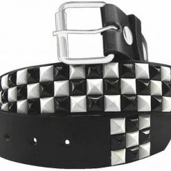 Bewild Black & White Checkerboard Pyramid Studded Leather Belt