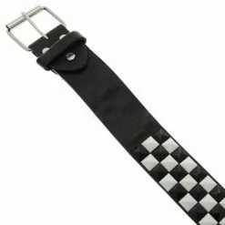 Bewild Black & White Checkerboard Pyramid Studded Leather Belt
