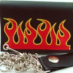 Bewild Wallets & Chains Burning Flames Embroidered Leather Chain Wallet