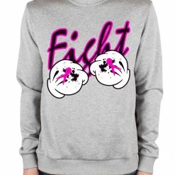 Bewild Cartoon Hands Fight Breast Cancer Adult Crewneck Positive Reinforcement
