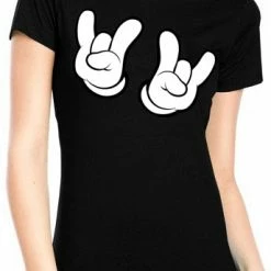 Bewild Cartoon Hands Rock On Girl's T-Shirt