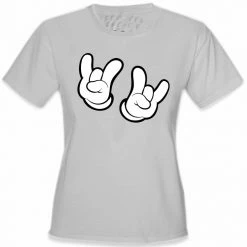 Bewild Cartoon Hands Rock On Girl's T-Shirt
