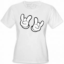 Bewild Cartoon Hands Rock On Girl's T-Shirt