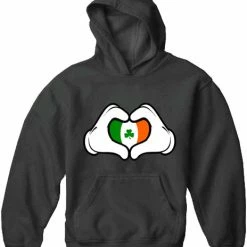 Bewild St.Patricks Day Cartoon Heart Hands Irish Flag Adult Hoodie