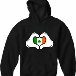 Bewild St.Patricks Day Cartoon Heart Hands Irish Flag Adult Hoodie