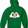 Bewild St.Patricks Day Cartoon Heart Hands Irish Flag Adult Hoodie