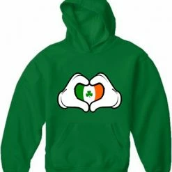 Bewild St.Patricks Day Cartoon Heart Hands Irish Flag Adult Hoodie