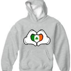 Bewild St.Patricks Day Cartoon Heart Hands Irish Flag Adult Hoodie