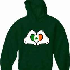 Bewild St.Patricks Day Cartoon Heart Hands Irish Flag Adult Hoodie