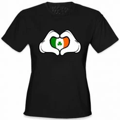 Bewild Cartoon Heart Hands Irish Flag Girl's T-Shirt St.Patricks Day