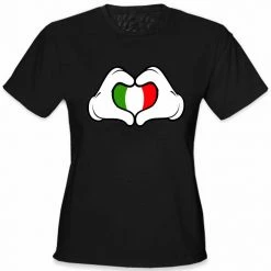 Bewild Cartoon Heart Hands Italian Flag Girl's T-Shirt