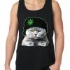 Bewild Cat Wearing Pot Leaf Hat Tank Top Cool Funny & Offensive