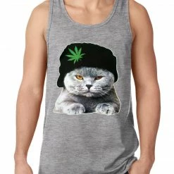 Bewild Cat Wearing Pot Leaf Hat Tank Top Cool Funny & Offensive