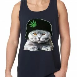 Bewild Cat Wearing Pot Leaf Hat Tank Top Cool Funny & Offensive