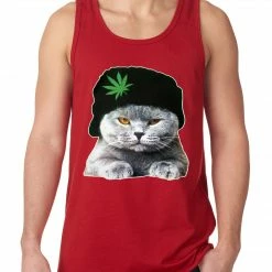 Bewild Cat Wearing Pot Leaf Hat Tank Top Cool Funny & Offensive