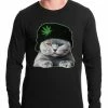 Bewild Cool Funny & Offensive Cat Wearing Pot Leaf Hat Thermal Shirt