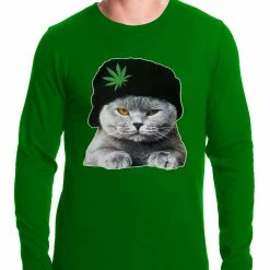 Bewild Cool Funny & Offensive Cat Wearing Pot Leaf Hat Thermal Shirt