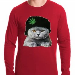 Bewild Cool Funny & Offensive Cat Wearing Pot Leaf Hat Thermal Shirt