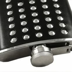 Bewild Chrome Studded Leather Wrap Hip Flask