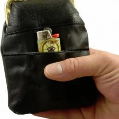 Bewild Classic Leather Cigarette Purse With Lighter Holder (Black) (For Regulars And 100's)