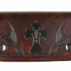 Bewild Wallets & Chains Cross With Fleur De Lis 6" Genuine Antique Brown Leather Chain Wallet