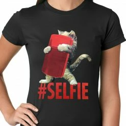Bewild Cool Funny & Offensive Cute #Selfie Kitten Ladies T-shirt