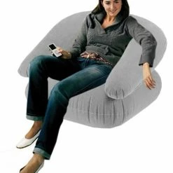 Bewild Deluxe Comfort Velvet Inflatable Adult Size Chair (Grey) On Sale! Inflatable Goods