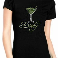 Bewild Cool Funny & Offensive Dirty Martini Rhinestone Girls T-Shirt