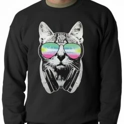 Bewild Cool Funny & Offensive DJ Cat Adult Crewneck