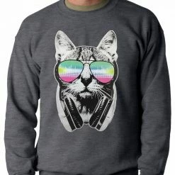 Bewild Cool Funny & Offensive DJ Cat Adult Crewneck