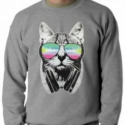 Bewild Cool Funny & Offensive DJ Cat Adult Crewneck